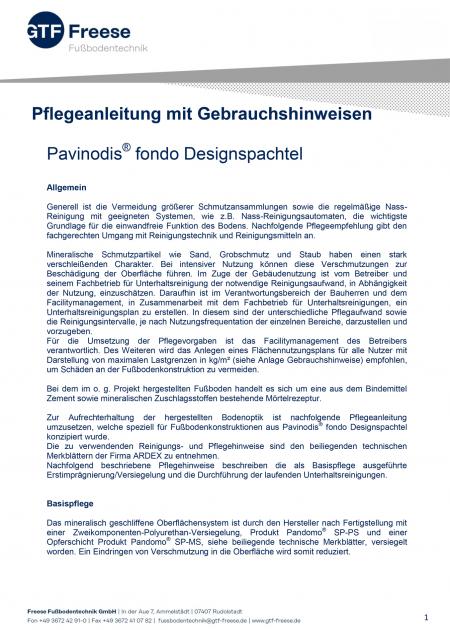 Pflegeanleitung Pavinodis fondo